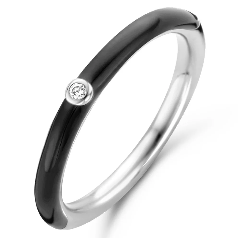 TI SENTO-Milano 12225BO Ring Black Onyx zilver- zirconia zwart-wit 2 mm
