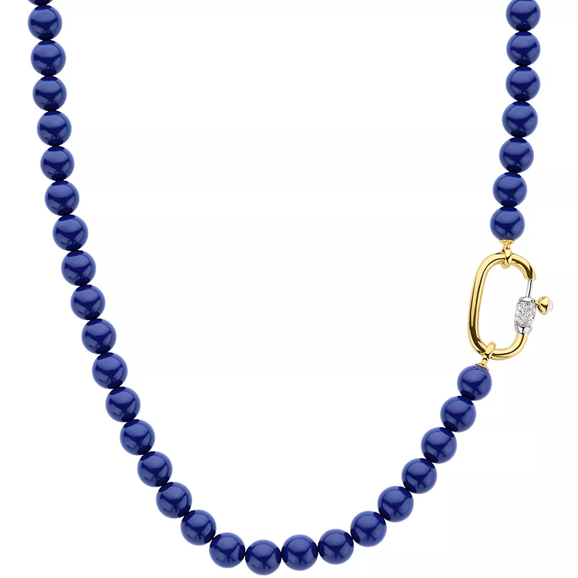 TI SENTO-Milano 3967BL Ketting Beads zilver-zirconia blauw-goudkleurig 8 mm 48 cm