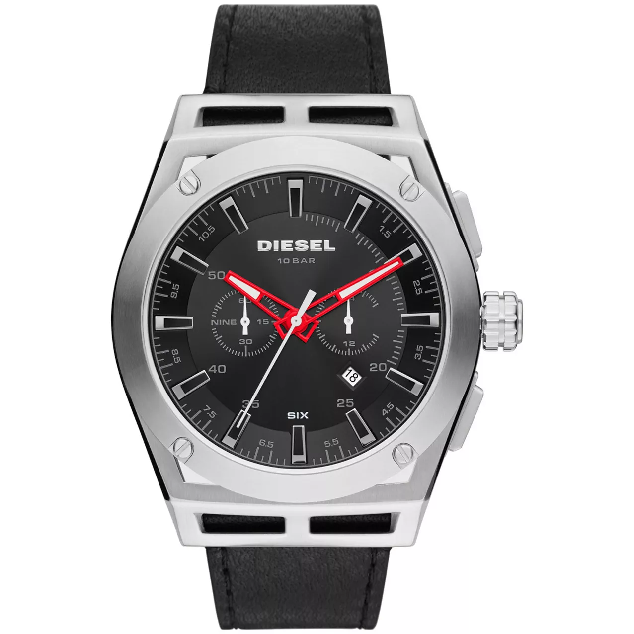 Diesel DZ4543 Horloge Timeframe Chrono staal-leder zilverkleurig-zwart 48 mm