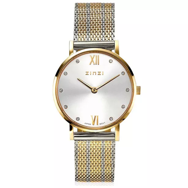 Zinzi ZIW633MB Horloge Lady Crystal Mesh staal goud-en zilverkleurig + gratis armband 28 mm