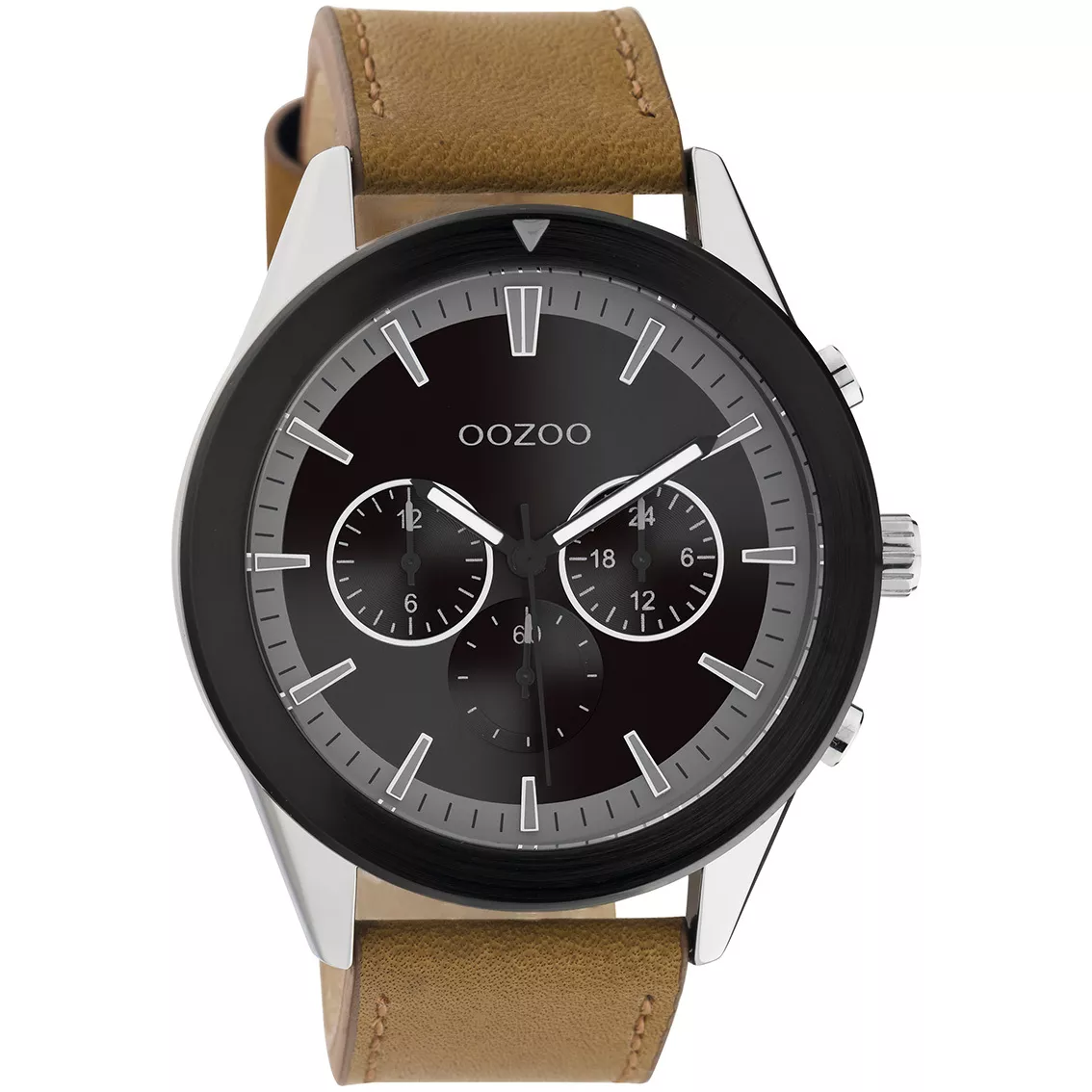 OOZOO C10801 Horloge Timepieces staal-leder zilverkleurig-zwart-bruin 45 mm