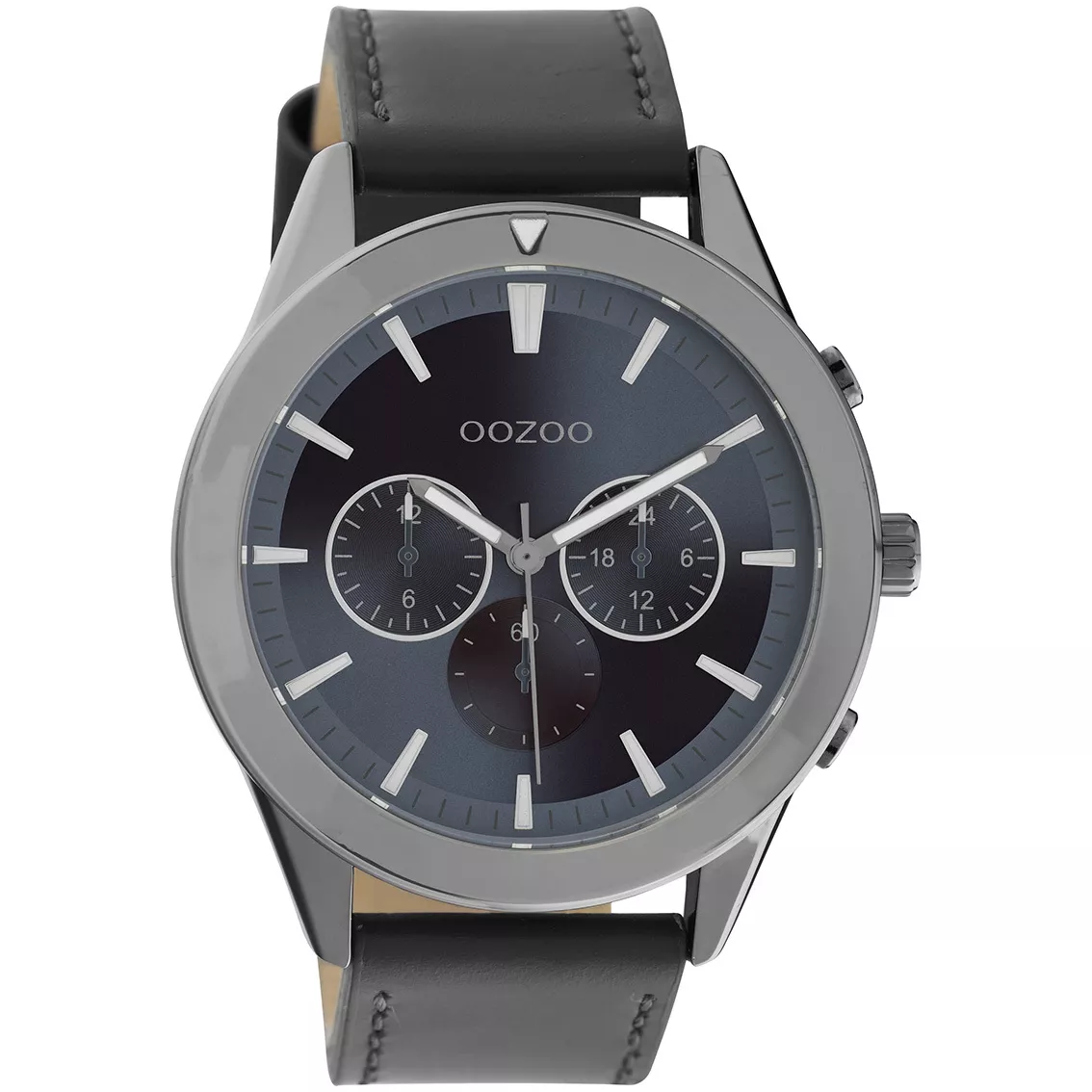OOZOO C10803 Horloge Timepieces staal-leder titaniumgrijs-blauw 45 mm