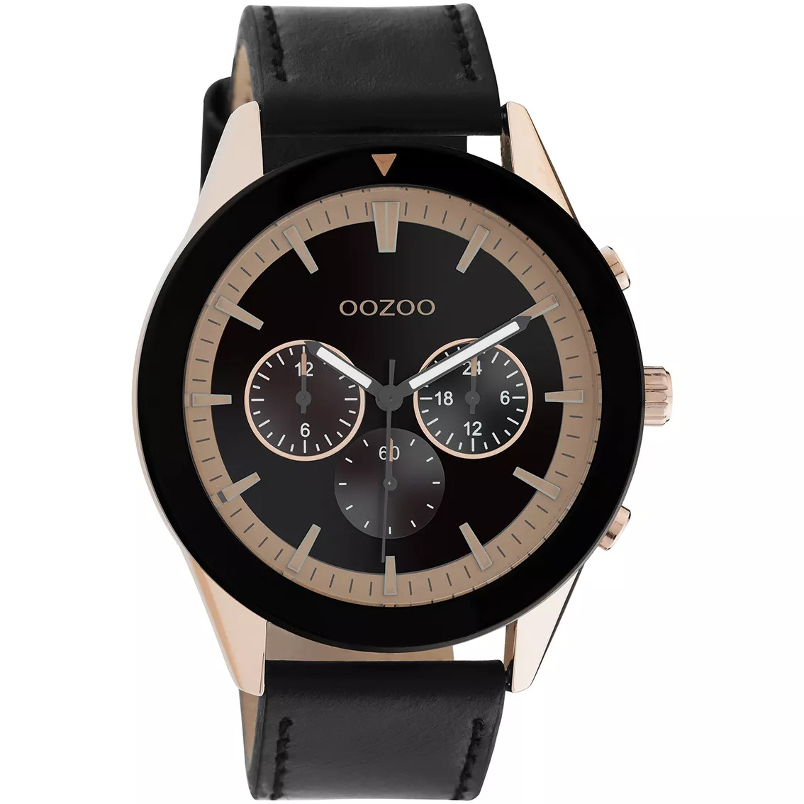 OOZOO C10804 Horloge Timepieces staal-leder rosekleurig-zwart 45 mm