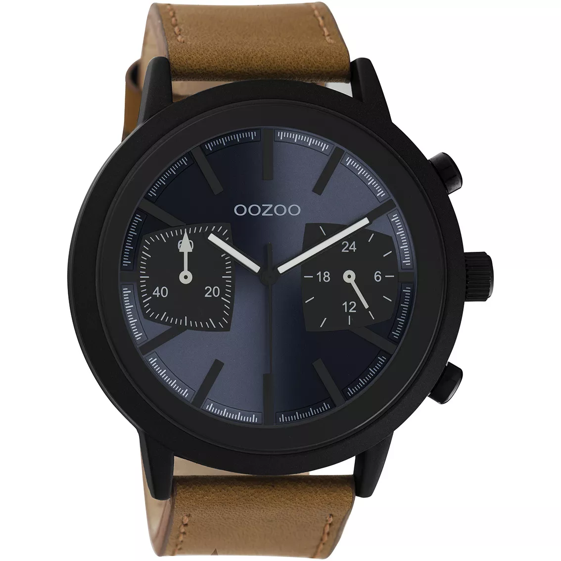 OOZOO C10805 Horloge Timepieces staal-leder donkerblauw-zwart-bruin 50 mm
