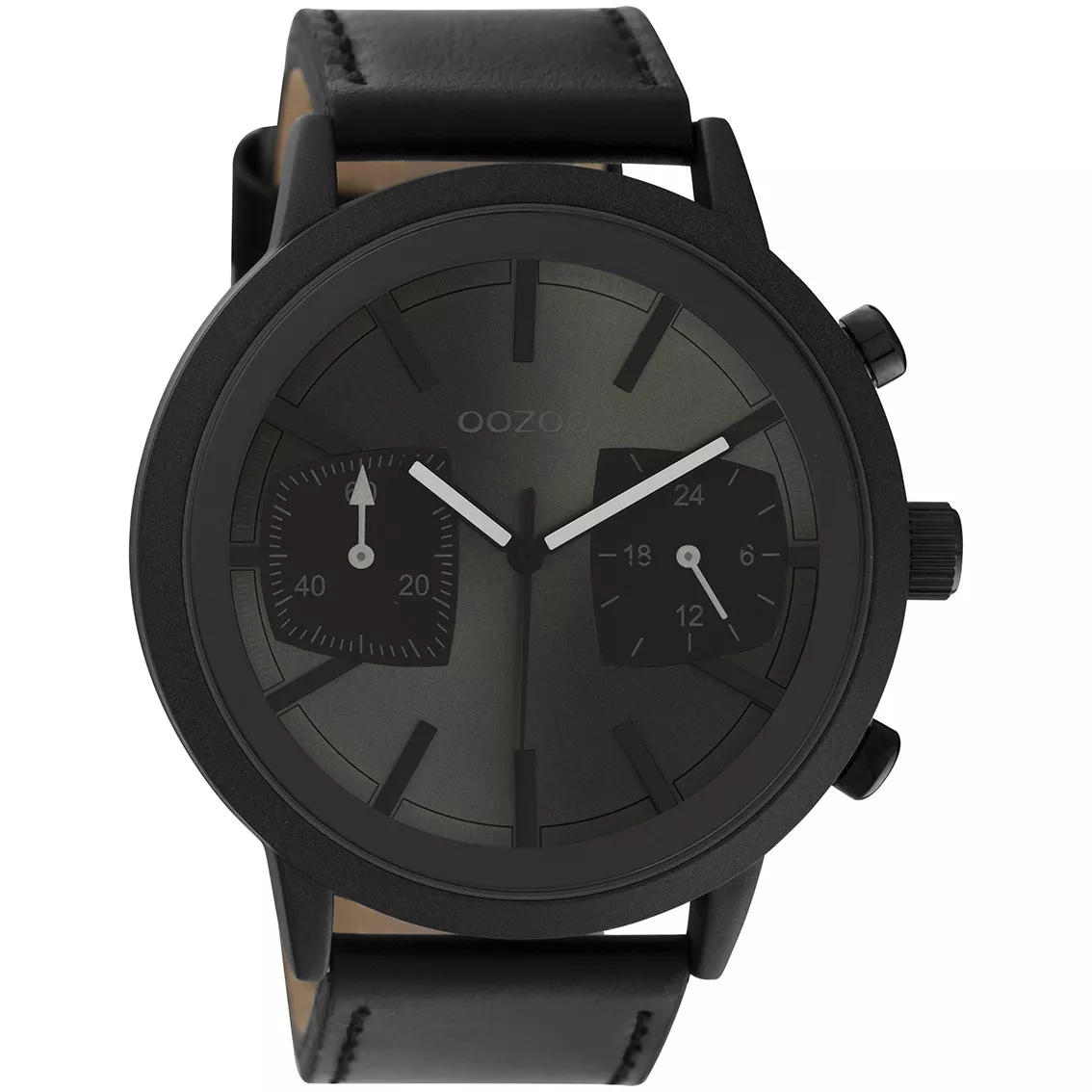 OOZOO C10808 Horloge Timepieces staal-leder grijs-zwart 50 mm