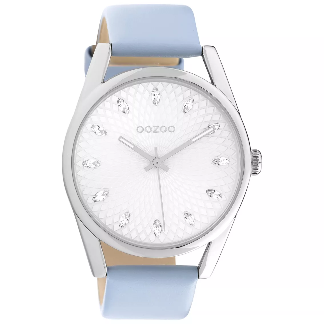 OOZOO C10815 Horloge Timepieces staal-leder zilverkleurig-blauw-wit 45 mm