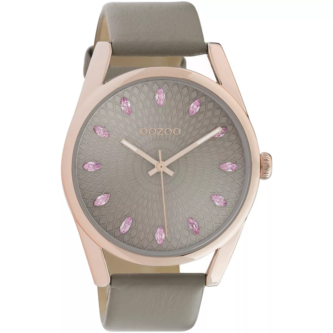 OOZOO C10817 Horloge Timepieces staal-leder rosekleurig-taupee-roze 45 mm