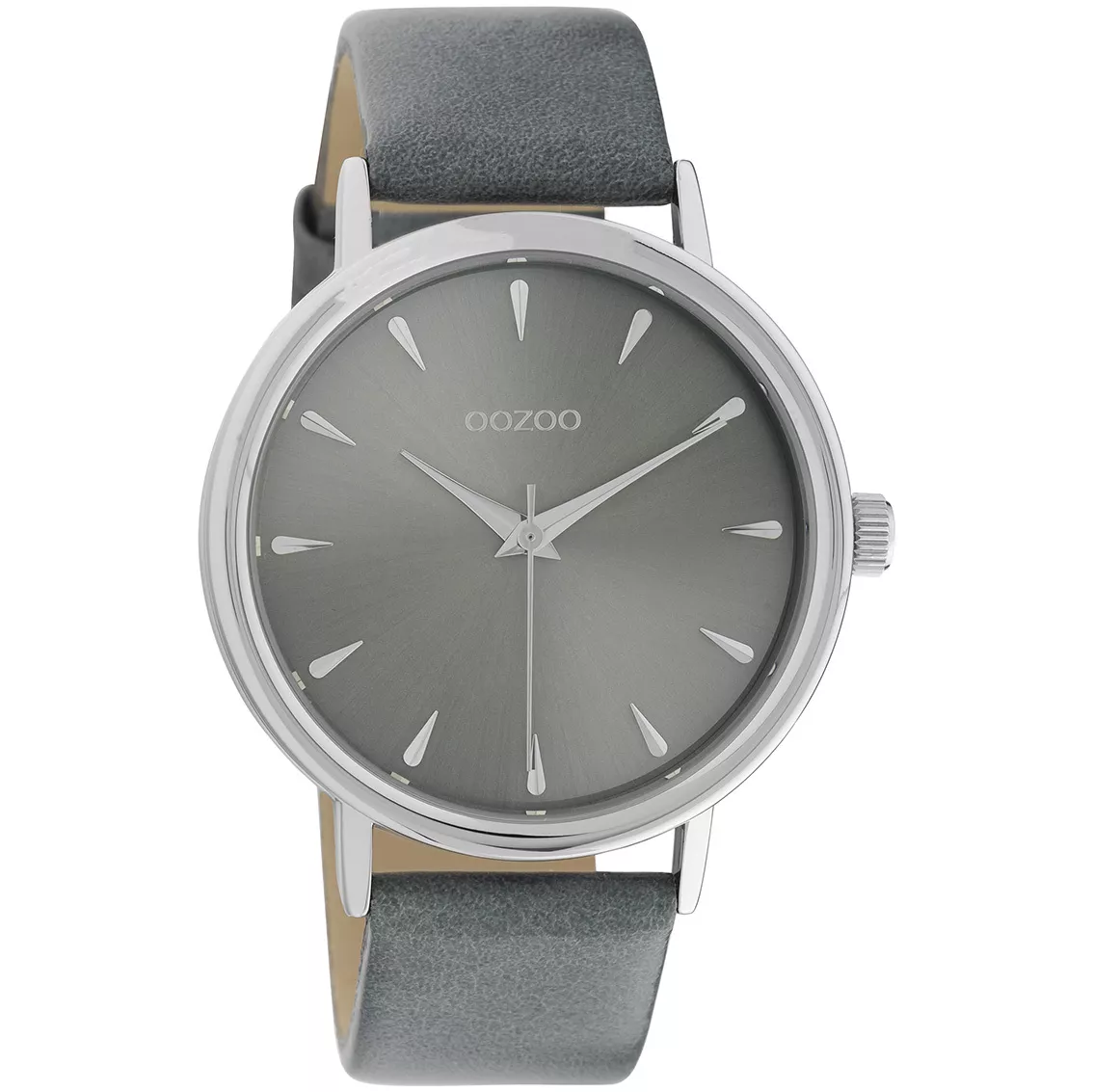 OOZOO C10828 Horloge Timepieces staal-leder zilverkleurig-aquagrijs 42 mm