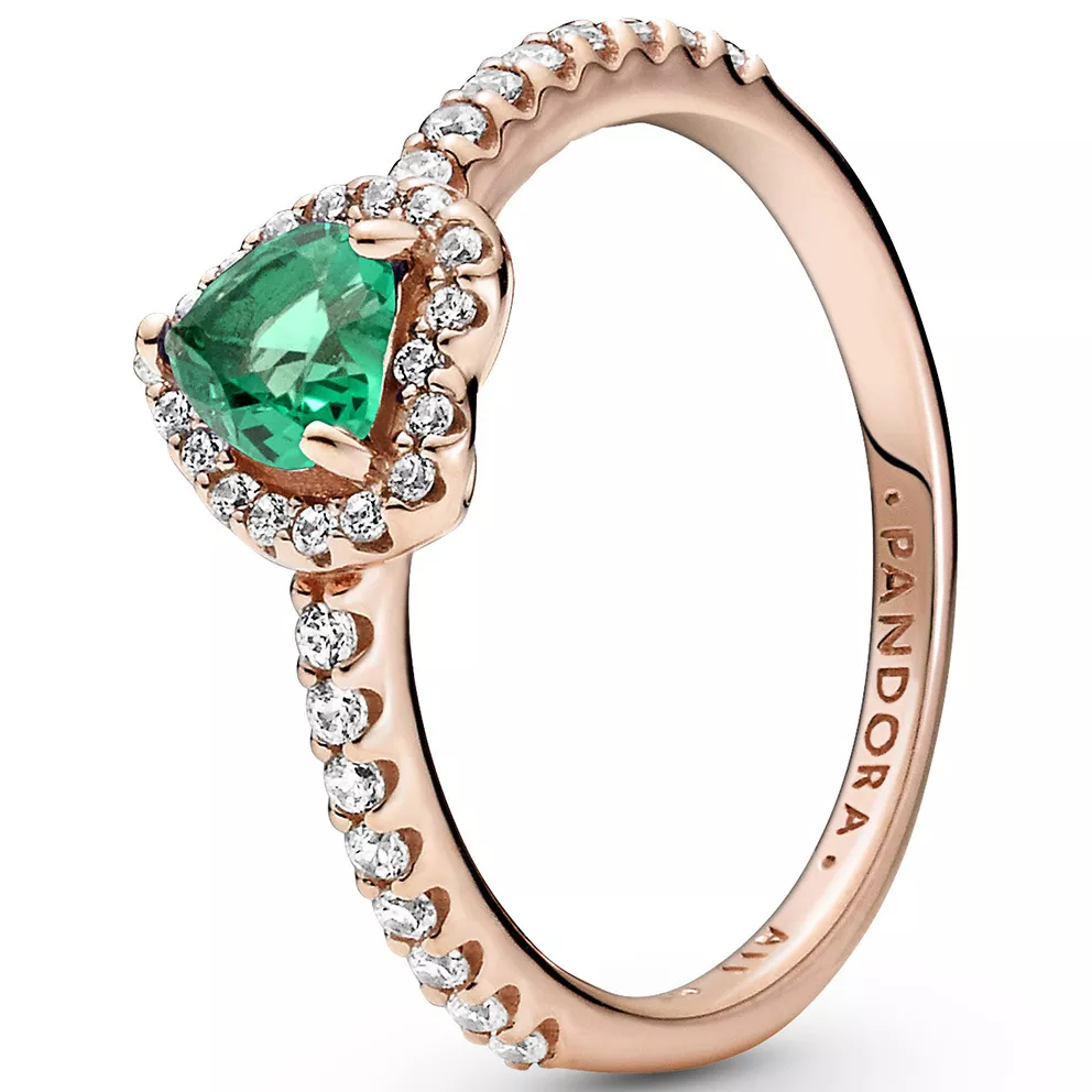 Pandora 188421C03 Ring Sparkling Elevated Heart zilver-zirconia-kristal rosekleurig-groen-wit