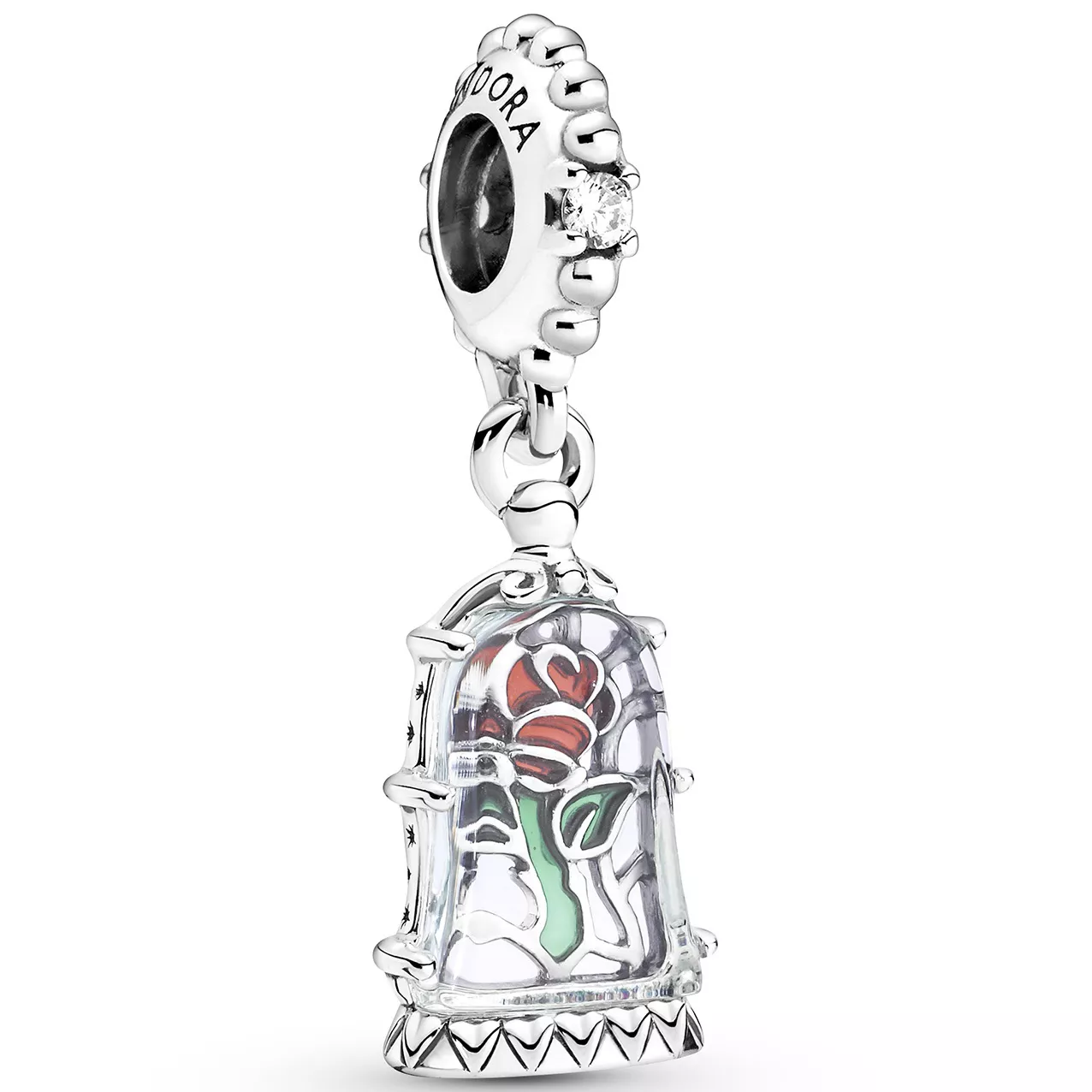 Pandora Disney 790024C01 Hangbedel Beauty and the Beast Enchanted Rose zilver-zirconia-muranoglas-emaille