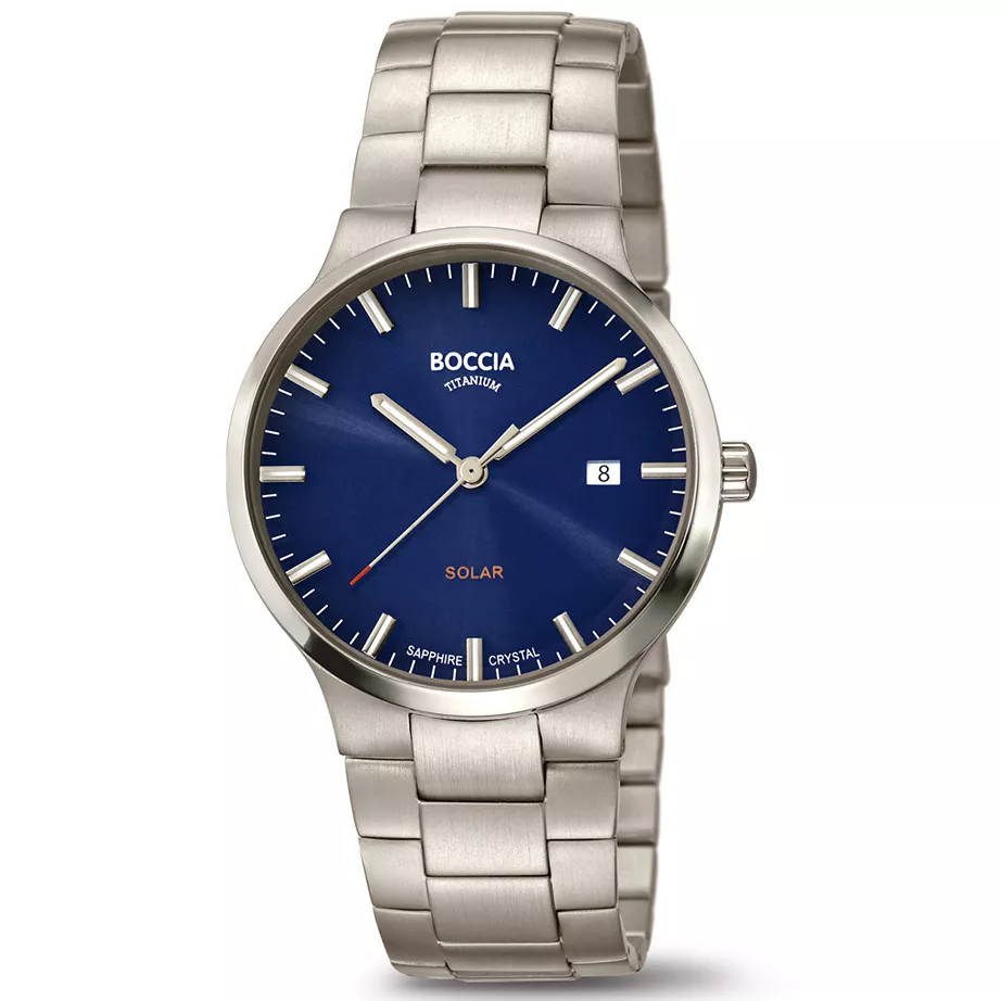 Boccia 3652-02 Horloge titanium-saffier zilverkleurig-blauw 39 mm