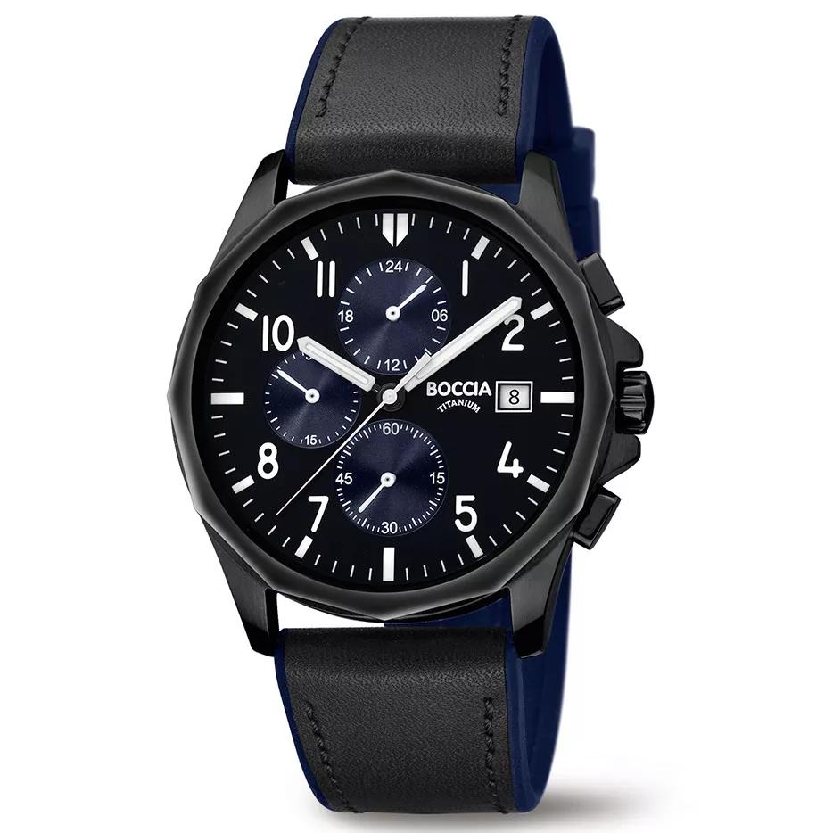 Boccia 3747-03 Horloge titanium-leder zwart 40 mm