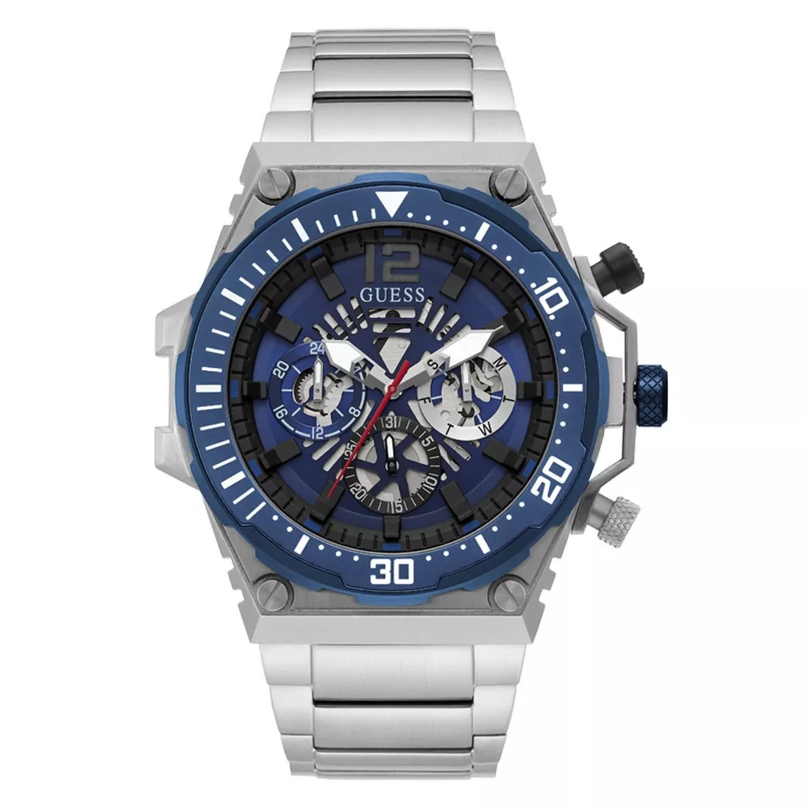 GUESS GW0324G1 Horloge Exposure Chrono staal zilverkleurig-blauw 48 mm