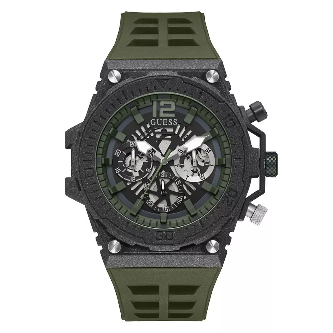 GUESS GW0325G2 Horloge Exposure Chrono staal-siliconen zwart-groen 48 mm