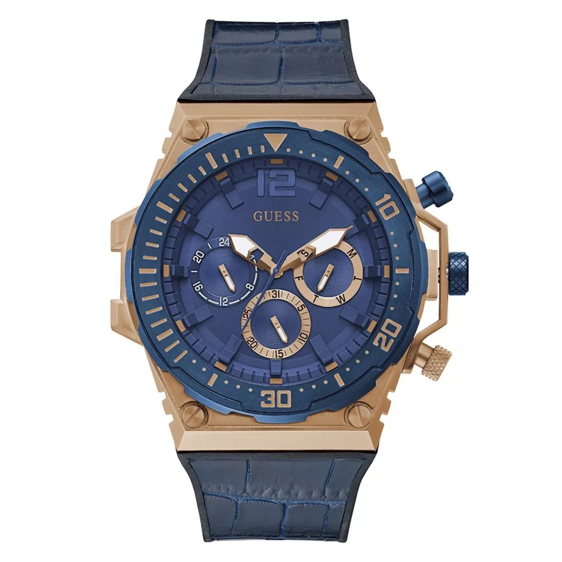 GUESS GW0326G1 Horloge Venture Chrono staal-leder rosekleurig-blauw 48 mm