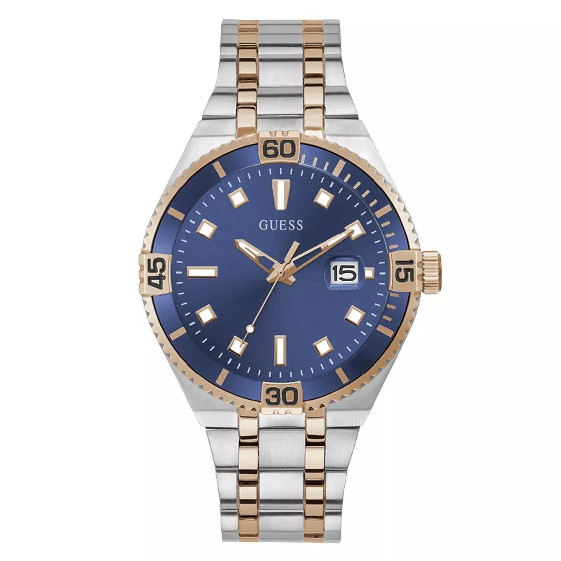 GUESS GW0330G3 Horloge Premier staal zilver-en rosekleurig-blauw 45 mm 