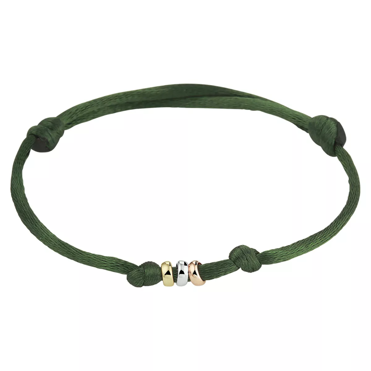 Armband Ringetjes satijn-goud groen-wit-geel-rosegoud 13-26 cm