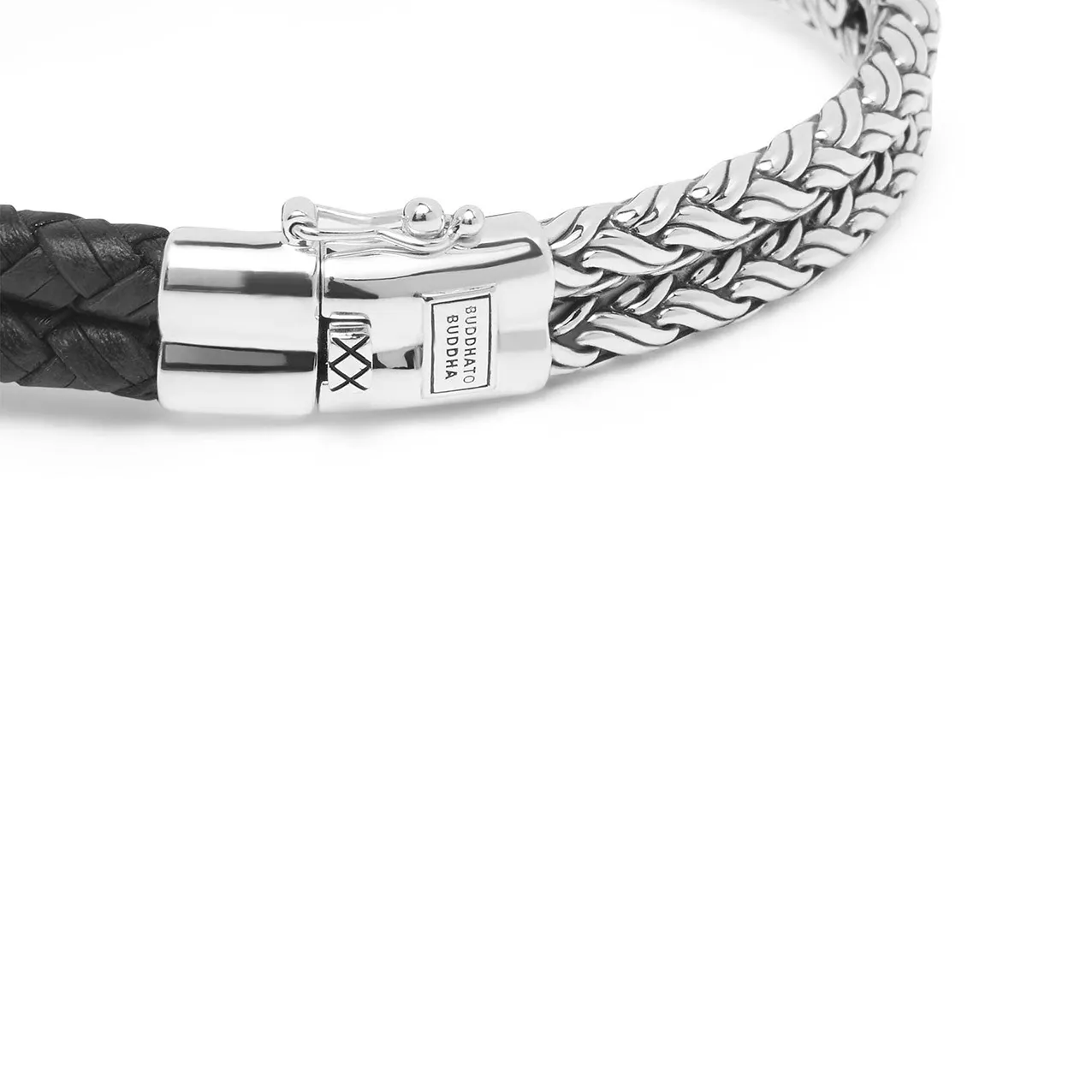 Buddha to Buddha 132 Armband Katja Knot Mix zilver-leder zilverkleurig-zwart (D) 18 cm