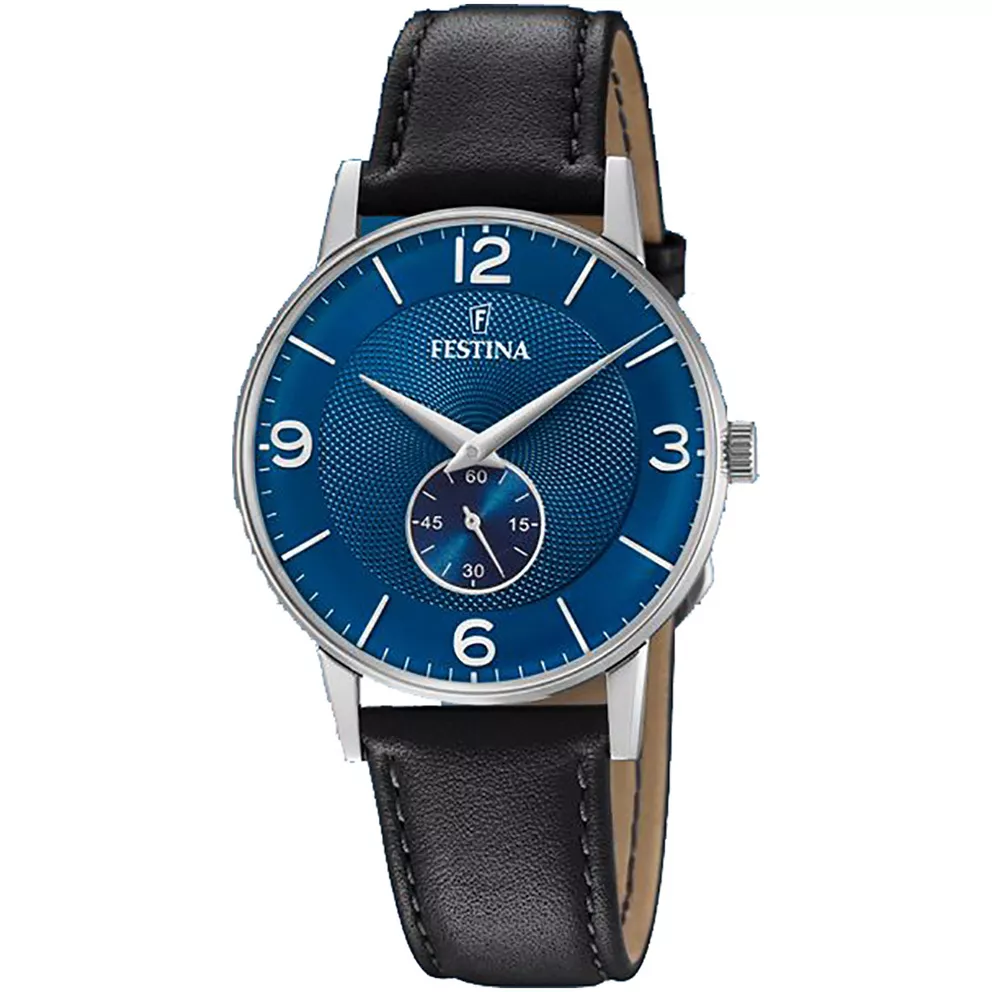 Festina F20566/3 Horloge Retro staal-leder zilverkleurig-blauw-zwart 36 mm