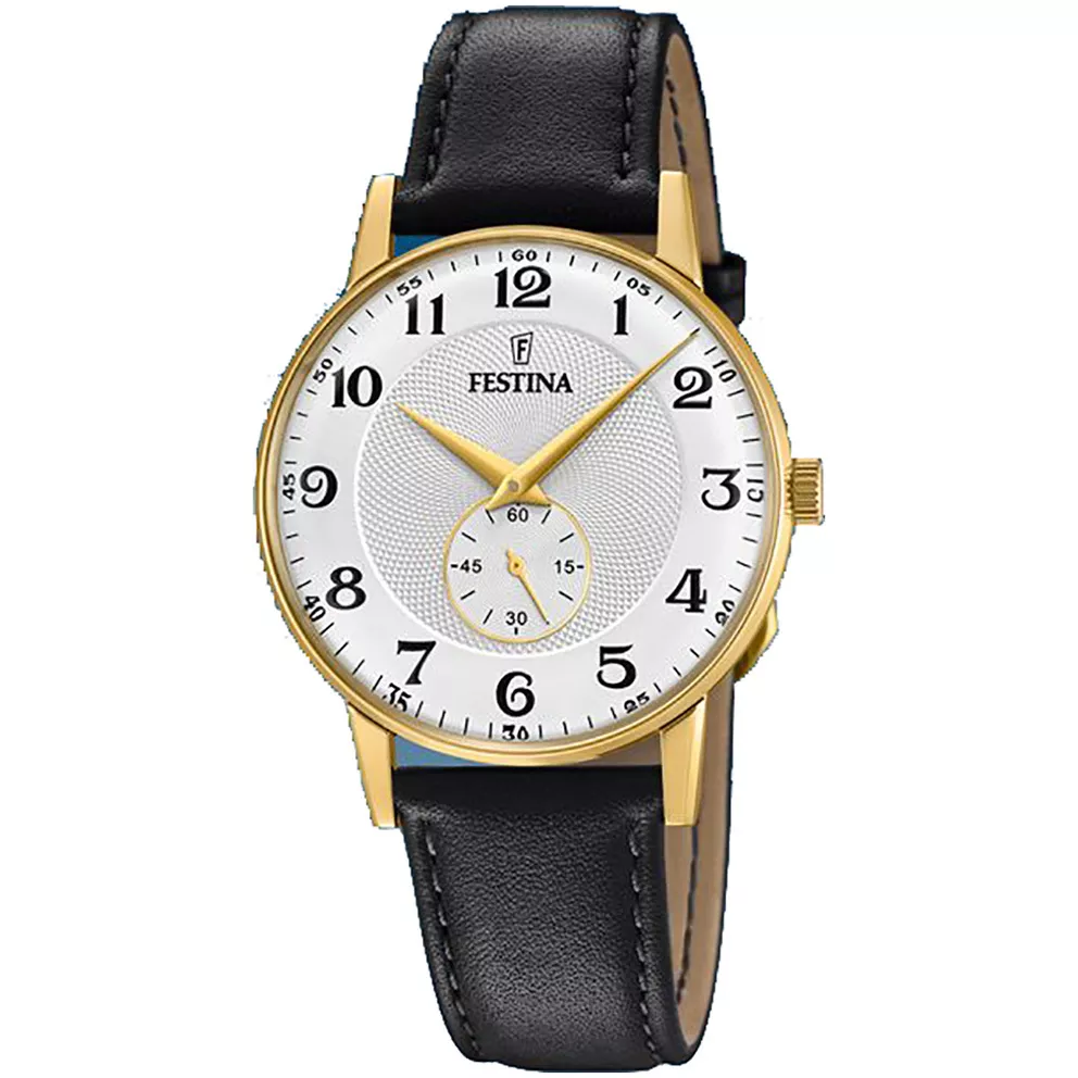 Festina F20567/1 Horloge Retro staal-leder goud-en zilverkleurig-zwart 36 mm