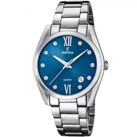 Festina F16790/C Horloge Boyfriend staal zilverkleurig-blauw 36,8 mm