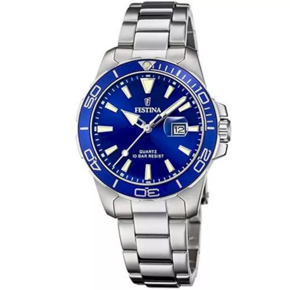 Festina F20503/3 Horloge Boyfriend staal zilverkleurig-blauw 34,5 mm