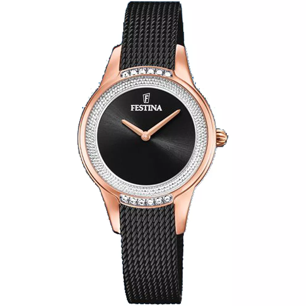 Festina F20496/2 Horloge Mademoiselle staal-kristal rosekleurig-zwart 30,2 mm