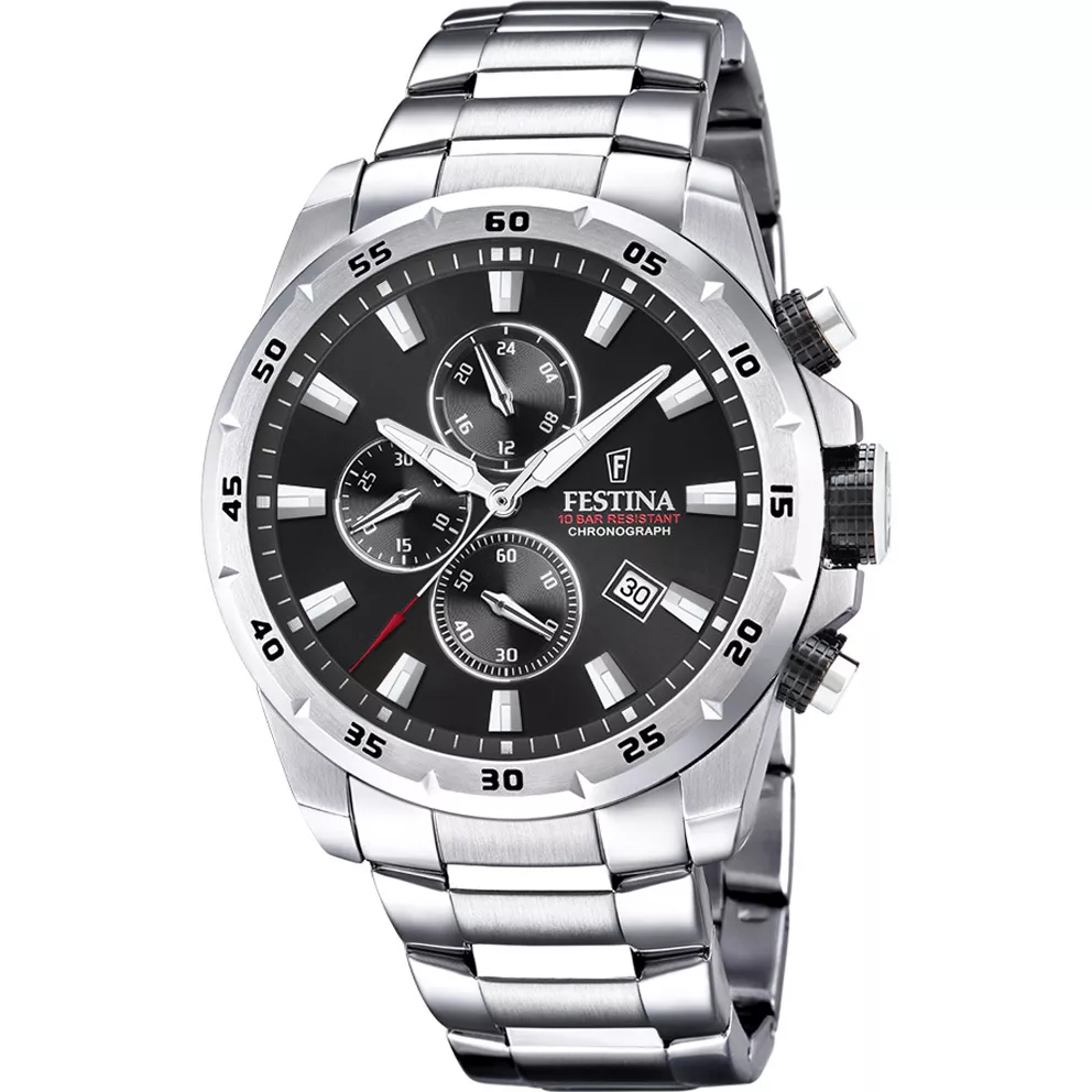 Festina F20463/4 Horloge Chrono Sport staal zilverkleurig-zwart 45 mm