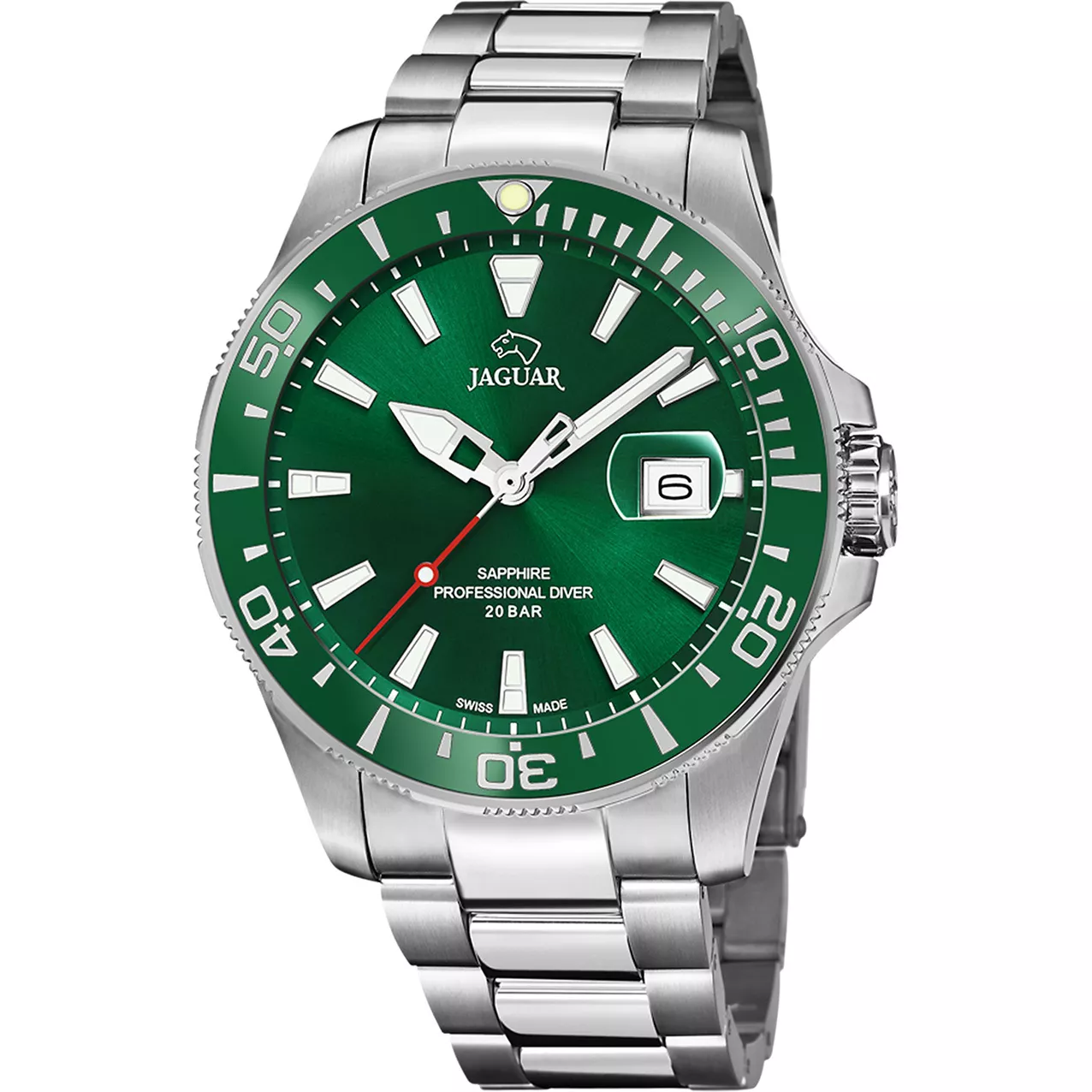 Jaguar J860/B Horloge Mens Green Executive Chronograaf staal zilverkleurig-groen 20ATM 43,5 mm