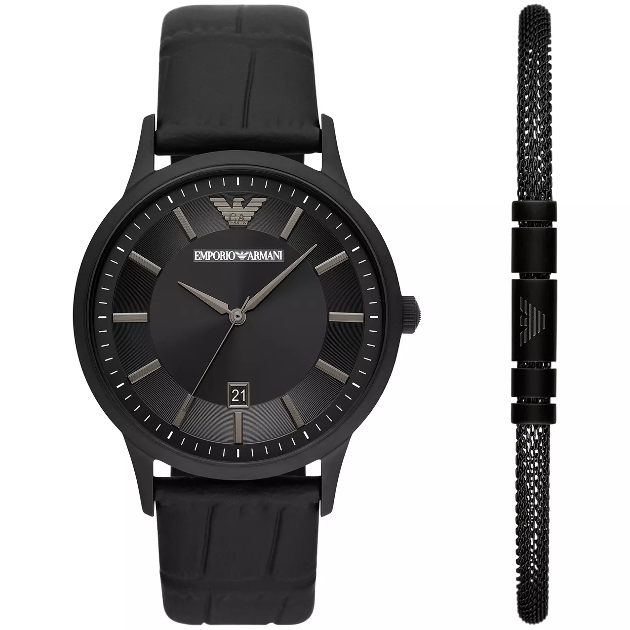 Emporio Armani AR80057 Giftset Renato Horloge + Horlogeband staal zwart 43 mm