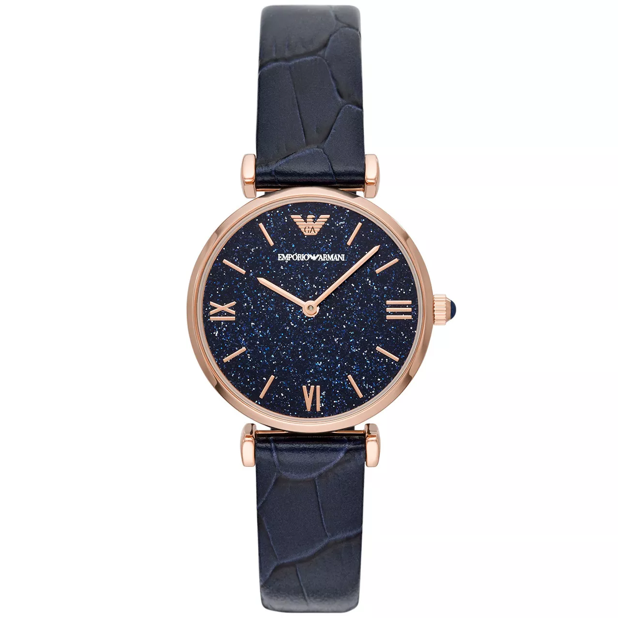 Emporio Armani AR11424 Horloge Gianni T-Bar staal-leder rosekleurig-blauw 32 mm