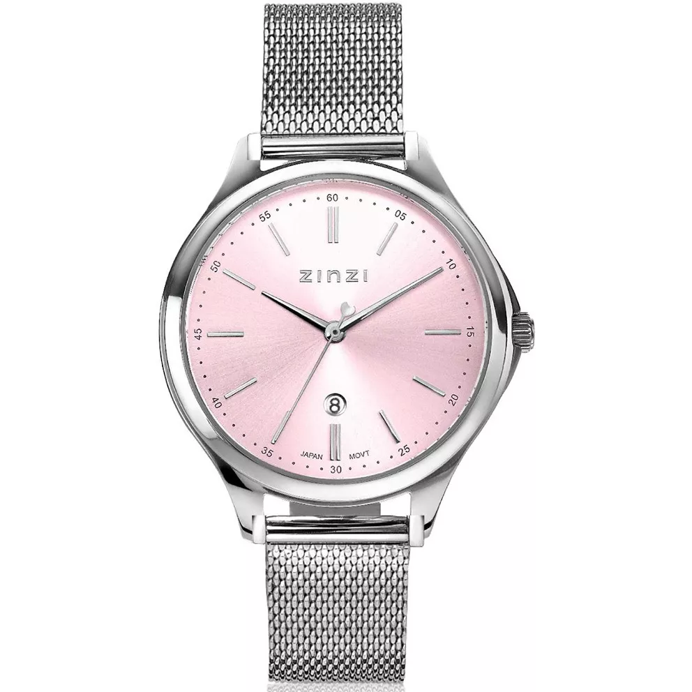 Zinzi ZIW1041M Horloge Classy Mesh staal zilverkleurig-roze 34 mm + gratis armband