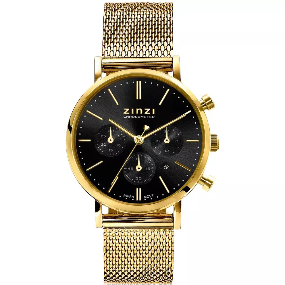 Zinzi ZIW1543 Horloge Chronograph Mesh staal goudkleurig-zwart 34 mm + gratis armband