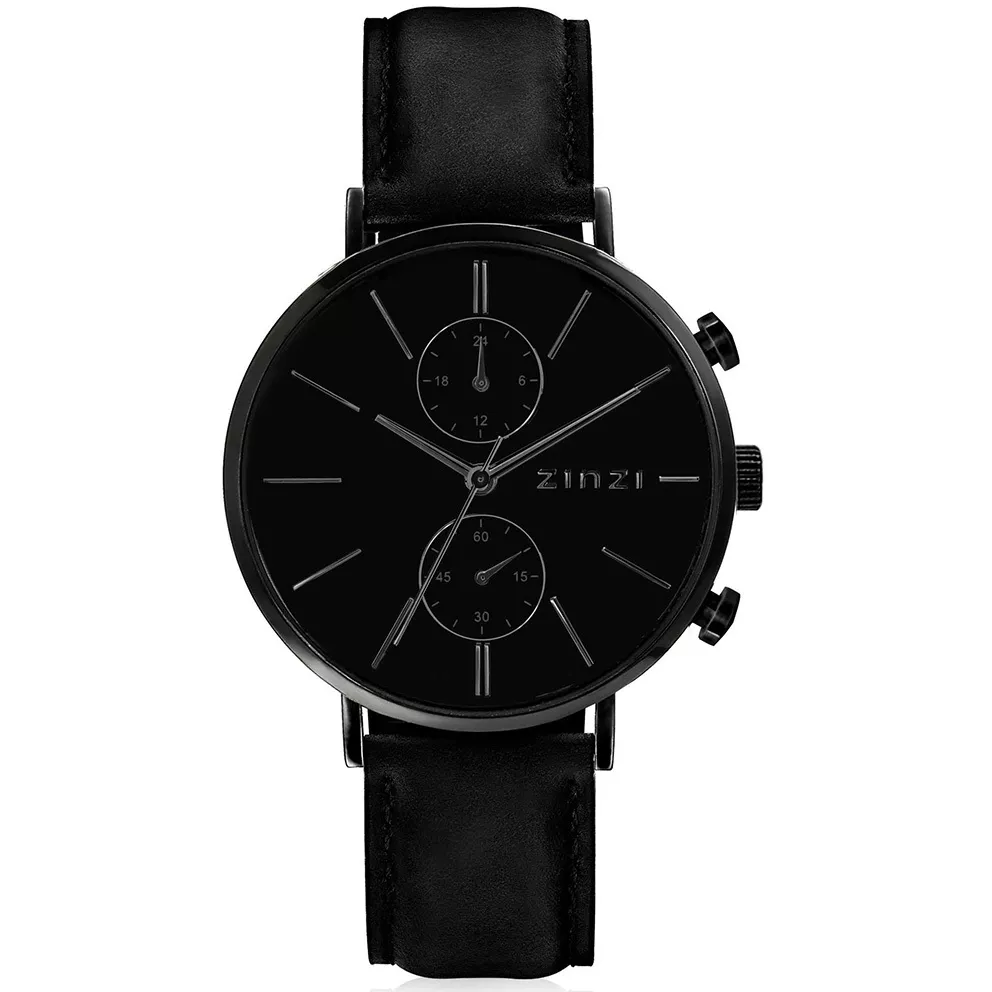 Zinzi ZIW750 Horloge Traveller staal-leder zwart 39 mm + gratis armband