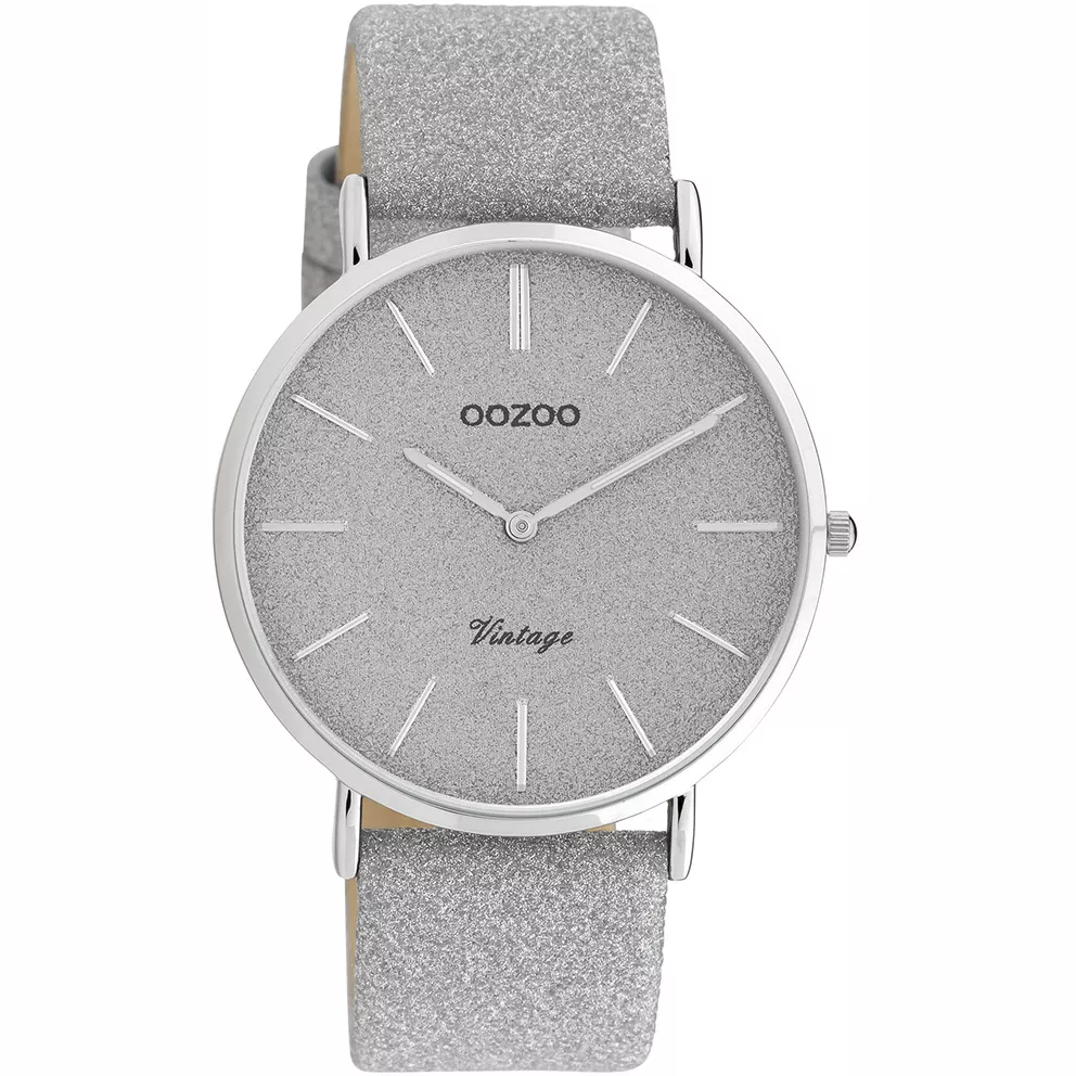 OOZOO C20160 Horloge Vintage staal-leder zilverkleurig 40 mm