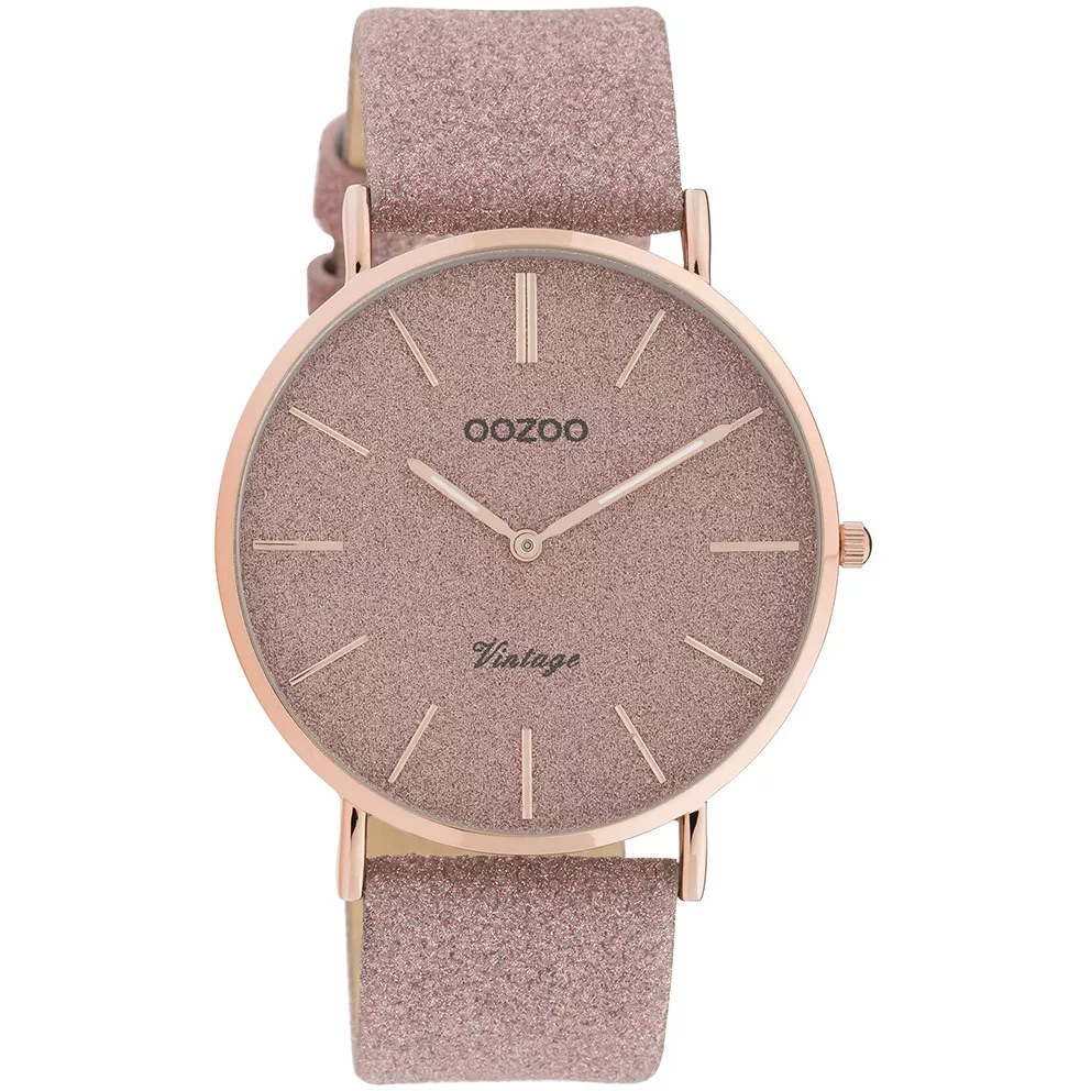 OOZOO C20161 Horloge Vintage rosé staal, oudroze band 40 mm
