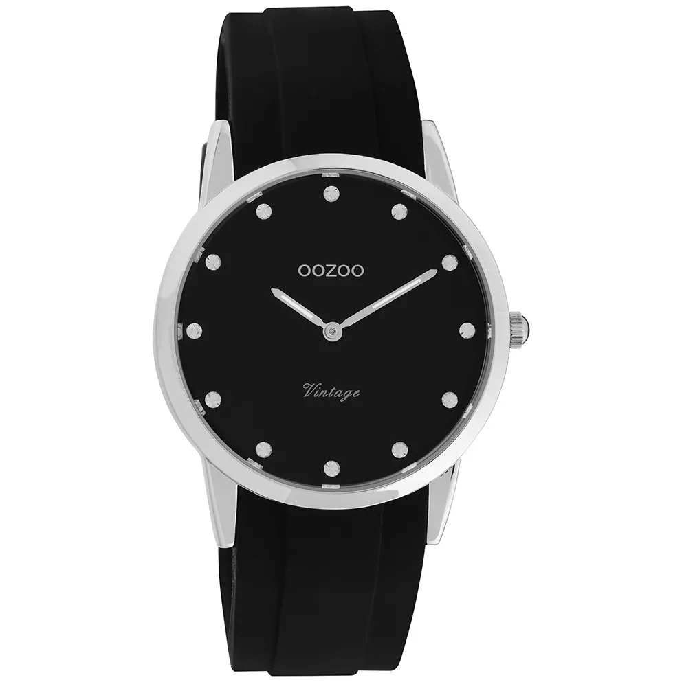 OOZOO C20177 Horloge Vintage staal-rubber zilverkleurig-zwart 38 mm