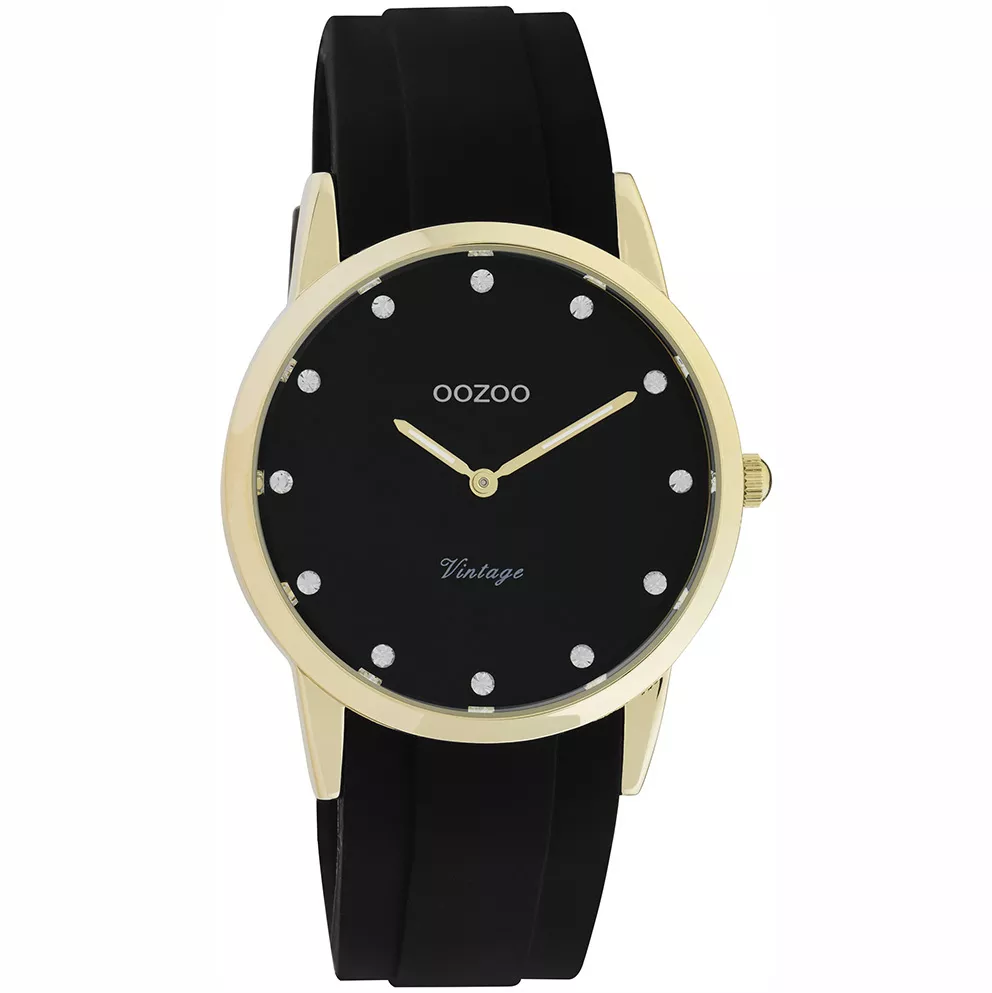 OOZOO C20178 Horloge Vintage staal-rubber goudkleurig-zwart 38 mm