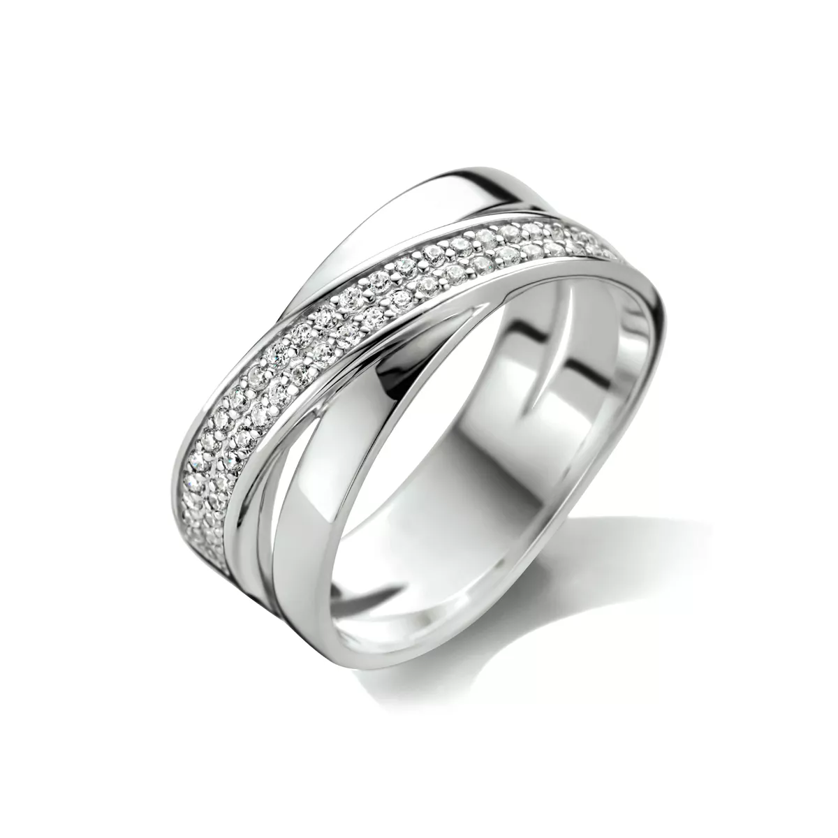 Ring Fantasie zilver met zirconia en 8,5 mm breed