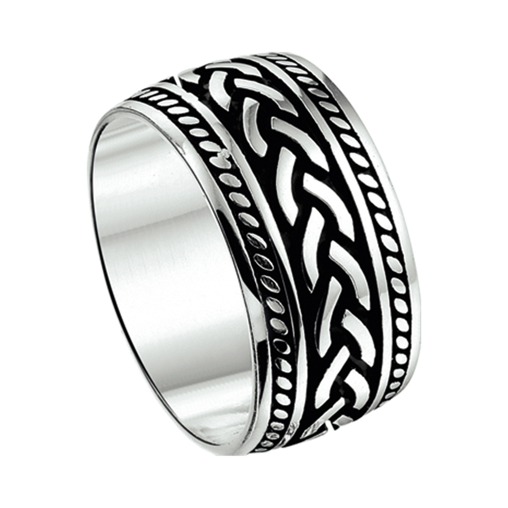 Specialist bijeenkomst raken Ring zilver met emaille zilverkleurig-zwart 10,5 mm breed
