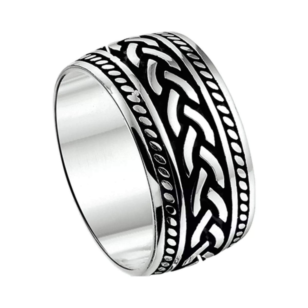 Ring zilver met emaille zilverkleurig-zwart 10,5 mm breed