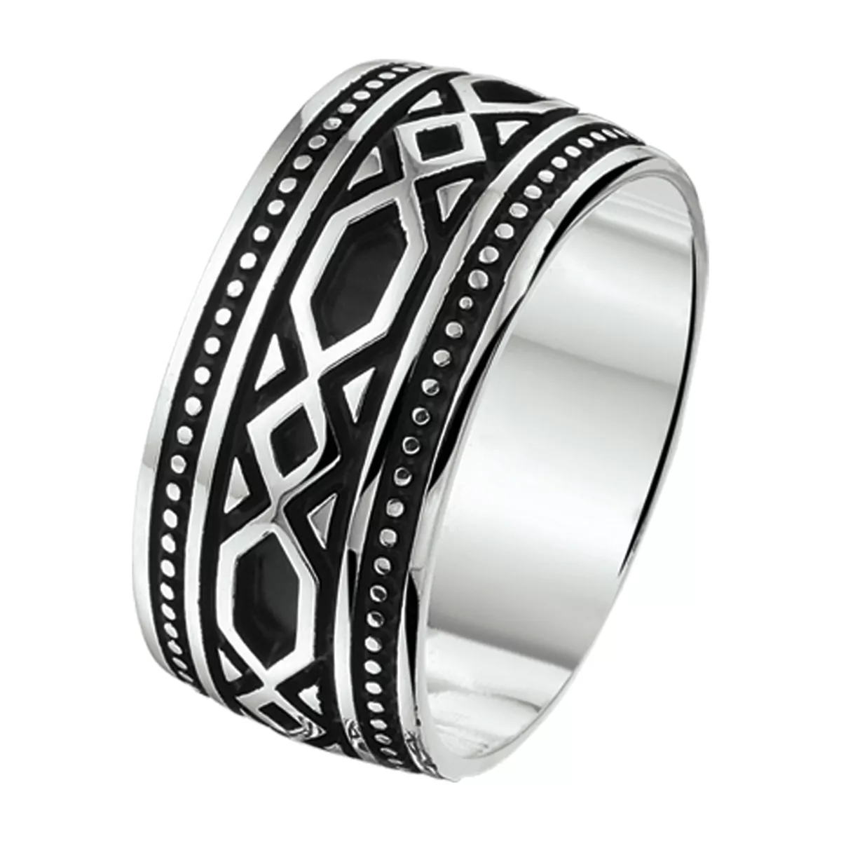 Ring zilver-emaille zilverkleurig-zwart 11 mm