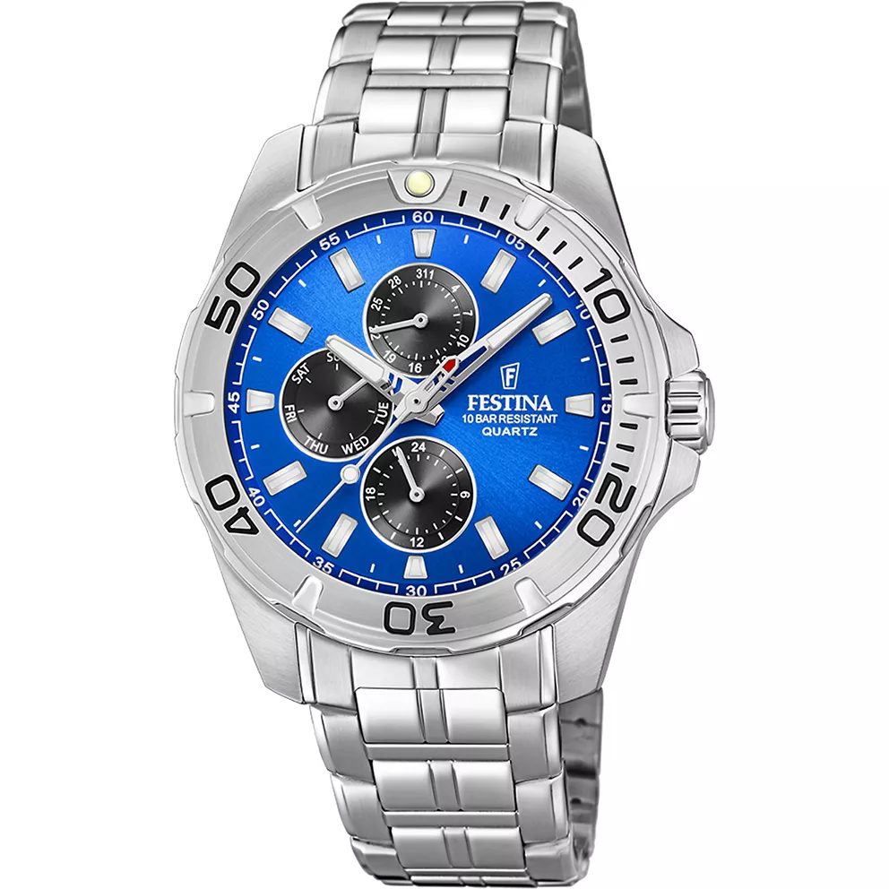 Festina F20445/4 Horloge Multifunction staal zilverkleurig-blauw 43 mm