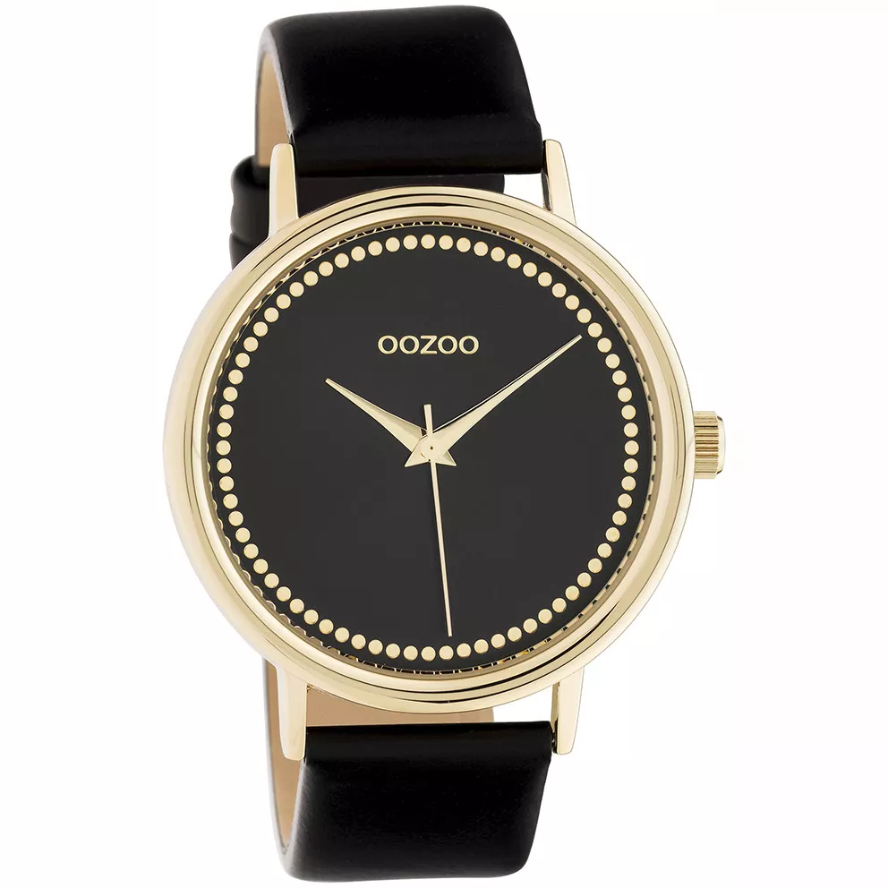 OOZOO C10835 Horloge Timepieces staal-leder goudkleurig-zwart 42 mm