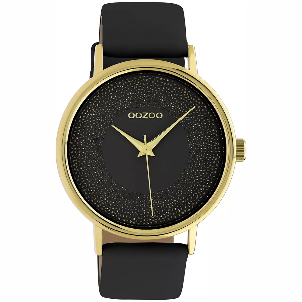 OOZOO C10837 Horloge Timepieces staal-leder goudkleurig-zwart 44 mm