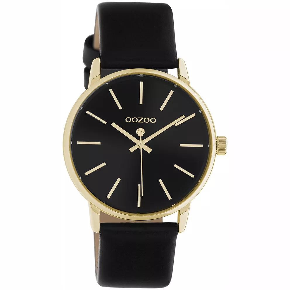 OOZOO C10840 Horloge Timepieces staal-leder goudkleurig-zwart 36 mm