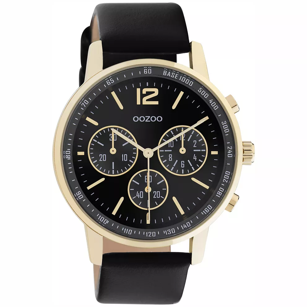 OOZOO C10841 Horloge Chronograaf staal-leder goudkleurig-zwart 42 mm