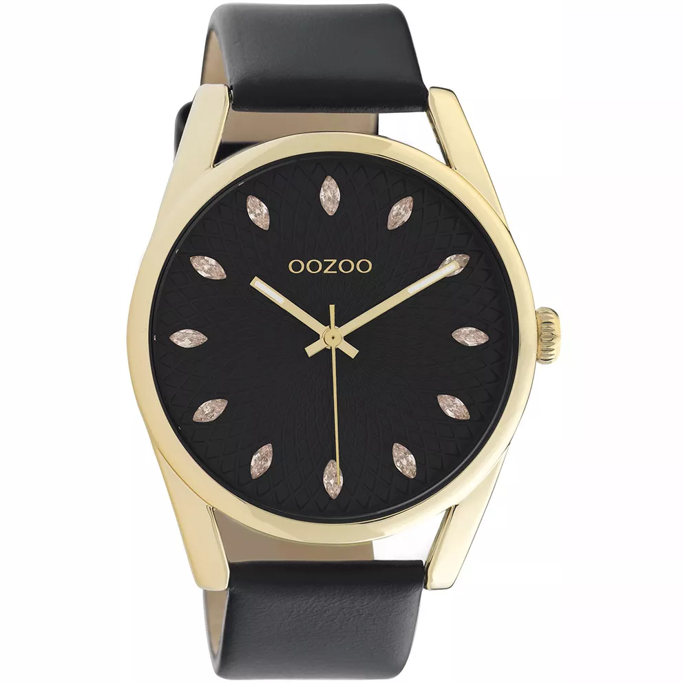 OOZOO C10842 Horloge Timepieces staal-leder goudkleurig-zwart 45 mm