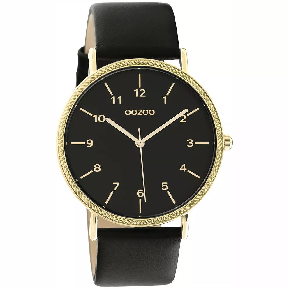 OOZOO C10843 Horloge Timepieces staal-leder goudkleurig-zwart 40 mm