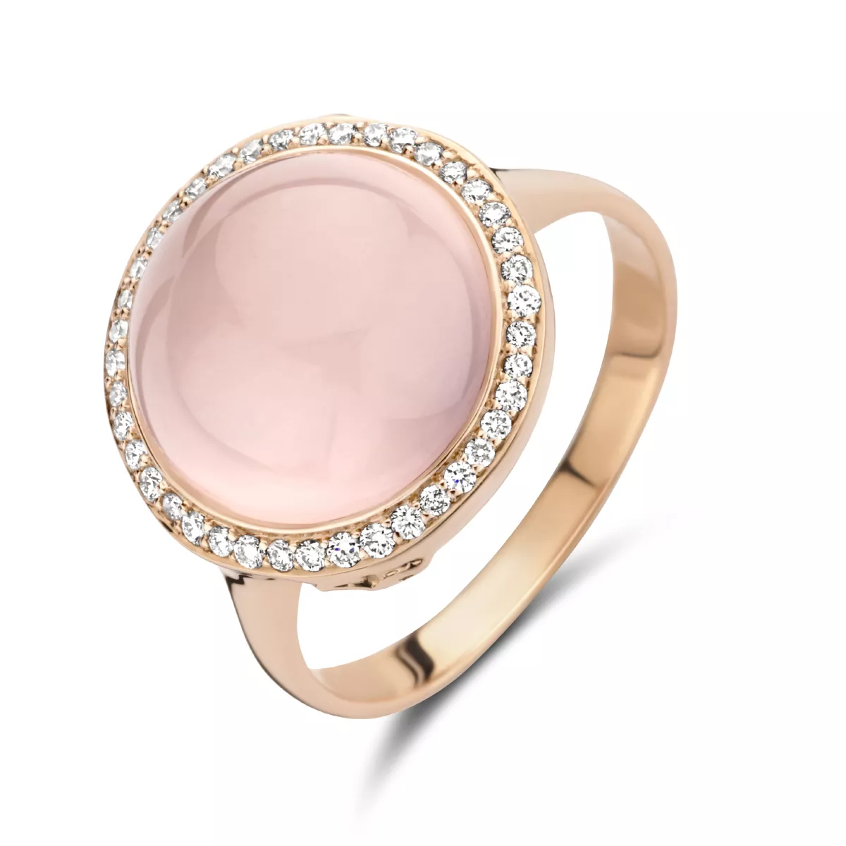 Ring Halo rosegoud met rozenkwarts en diamant 0.19ct roze-wit
